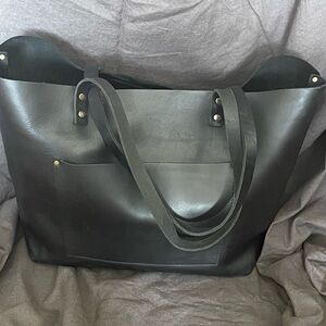 Portland Leather Company Classic tote in smooth black leather oversize no zip